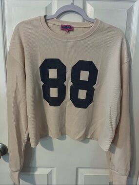 Edikted Cream Waffle Knit '88' Long Sleeve Top